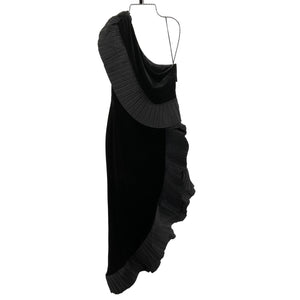 Neiman Marcus Pleated Black Taffeta Velvet Ruffle Dress Size 4