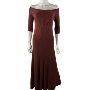 Chloé Ribbed Burgundy Off Shoulder Maxi Dress Size S