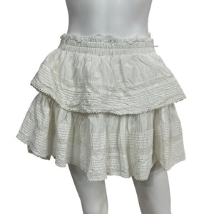 LoveShackFancy Ruffled Antique White Mini Skirt Size L