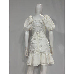 Line & Dot 'Hailey' White Puff Sleeve Poplin Mini Dress Size S
