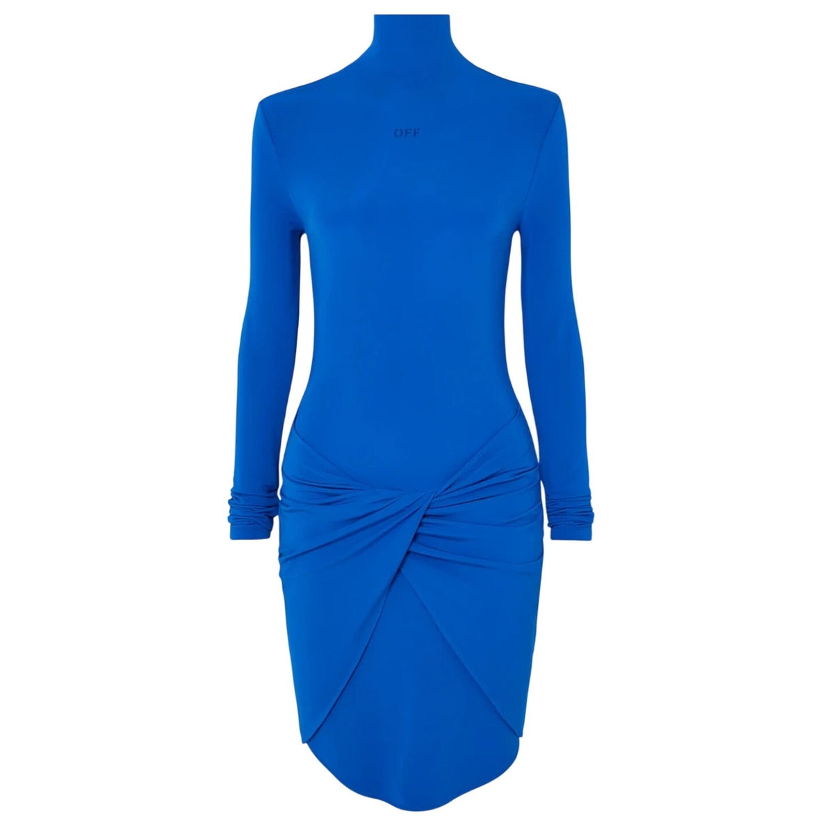 Off-White Sleek Blue Twist-Front Jersey Mini Dress Size 42