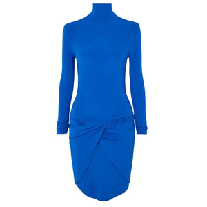 Off-White Sleek Blue Twist-Front Jersey Mini Dress Size 42