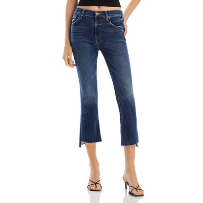 Mother Classic Blue Insider High Rise Crop Step Fray Flare Denim Jeans Size 28