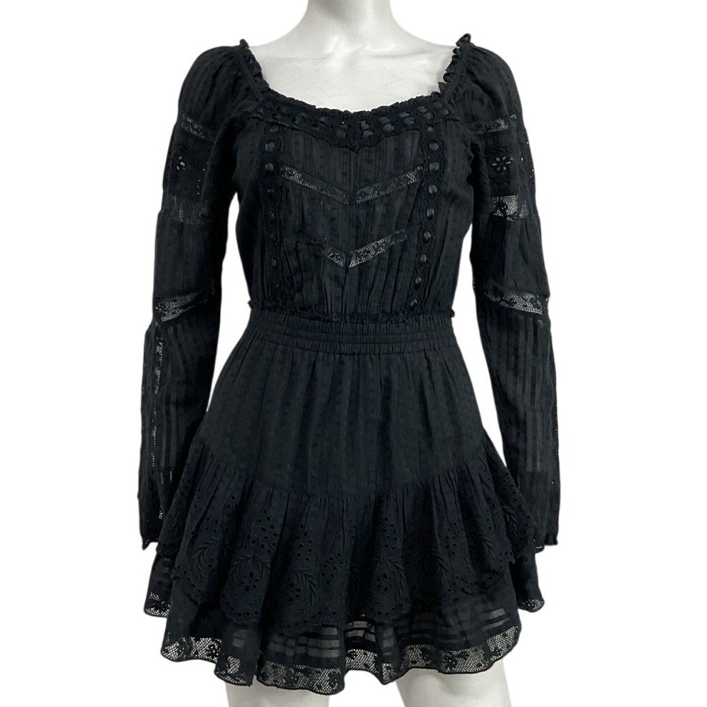 Loveshackfancy Ruffled Black Sanaya Mini Dress Size XS