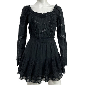 Loveshackfancy Ruffled Black Sanaya Mini Dress Size XS