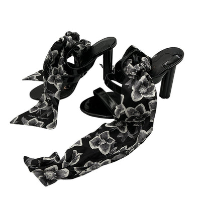 Ferragamo Glossy Black Red Scarf Tie Patent Leather Sandals Size 8 C (wide)