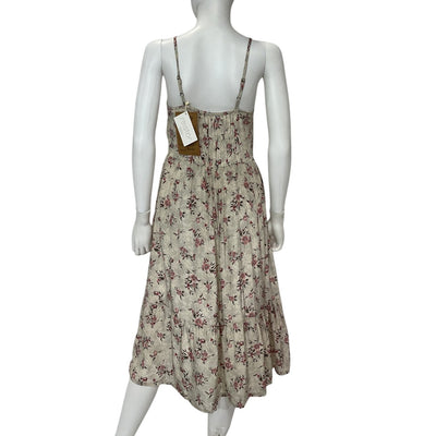 Reistor Strappy Pink Floral Sunset Scenes Midi Dress Size S NWT