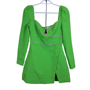 Self-Portrait Glam Bright Green Crystal Embellished Crepe Mini Dress Size 4 US / 8 UK Dress