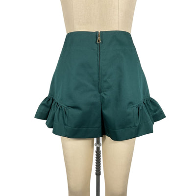 Sandro Flared Bottle Green Ruffle Hem Shorts Size FR 36 / US 4 NWT