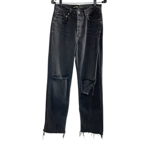 Grlfrnd Distressed Black Bella Low Rise Boyfriend Denim Jeans Size 25