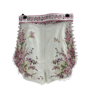 Zimmermann 'Jude' White Linen Belted Floral Shorts Size 1