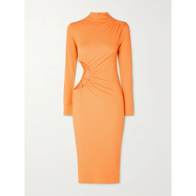 Rotate Birger Christensen 'Alice' Orange Cutout Ribbed Recycled Jersey Midi Dress Size 8 - NWT