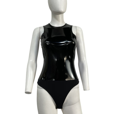 Tibi Sleek Black Tech Patent Bodysuit Size XXS