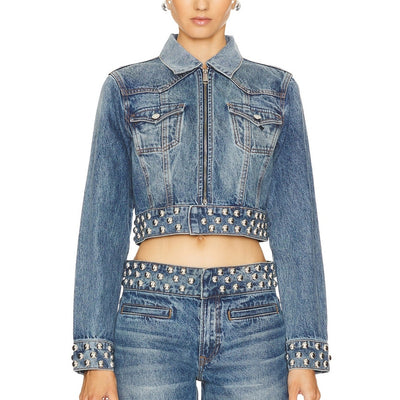 Grlfrnd Studded Nashville Suede Drea Denim Jacket Size XS
