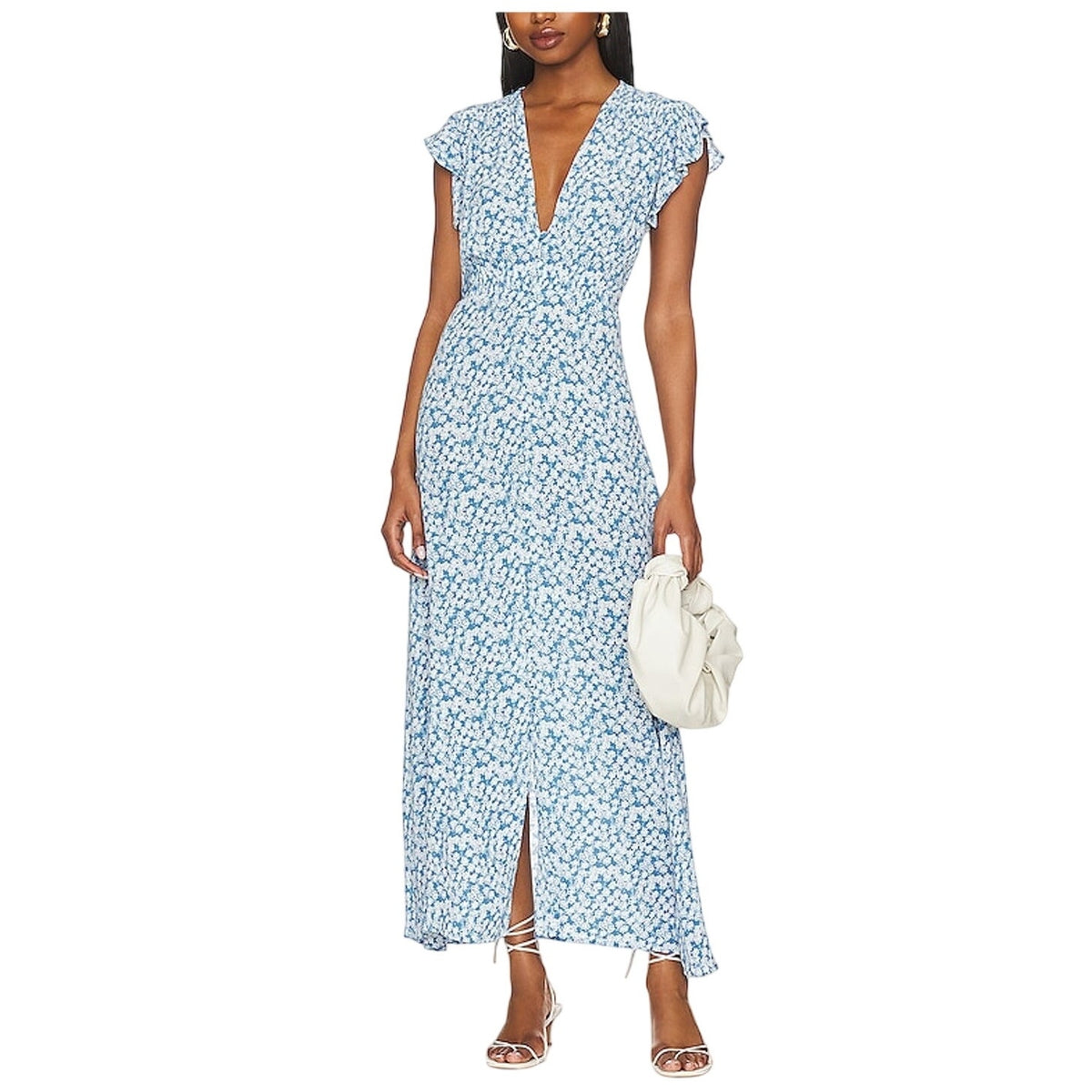 Faithfull The Brand Floral Blue Magdelena Midi Dress Size XXL