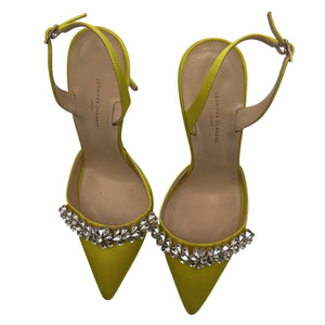 Jennifer Chamandi Embellished Yellow Slingback Heels Size 40 EU / US 10