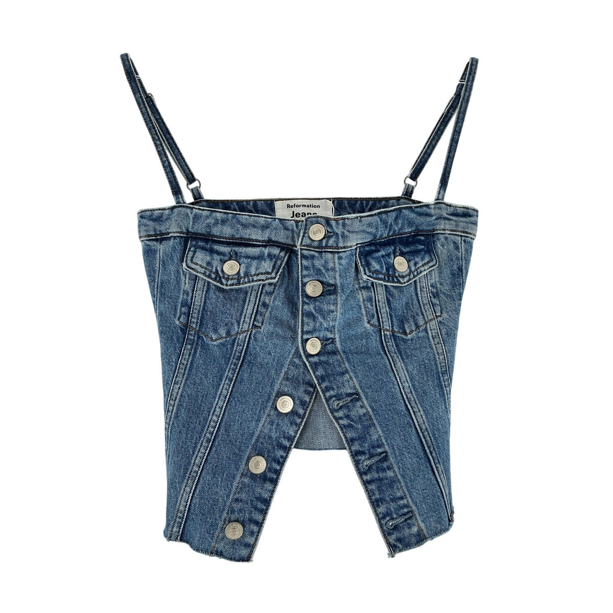 Reformation 'Coco' Blue Cotton Denim Bustier Top Size 0