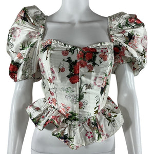 Hemant And Nandita Romantic White Floral Brio Blouse Size S