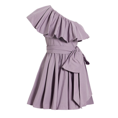 Valentino Elegant Lilac One Shoulder Ruffled Faille Mini Dress Size IT 38