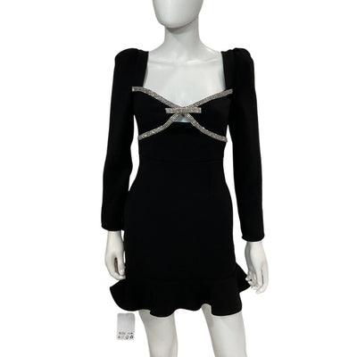 Self-Portrait Embellished Black Diamante Bow Mini Dress Size 0 NWT
