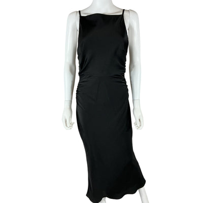 Shona Joy Luxe Black High Neck Ruched Midi Dress Size 6