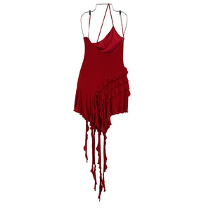 Blumarine Asymmetrical Red Rosette Ruffle Mini Dress Size 38 IT