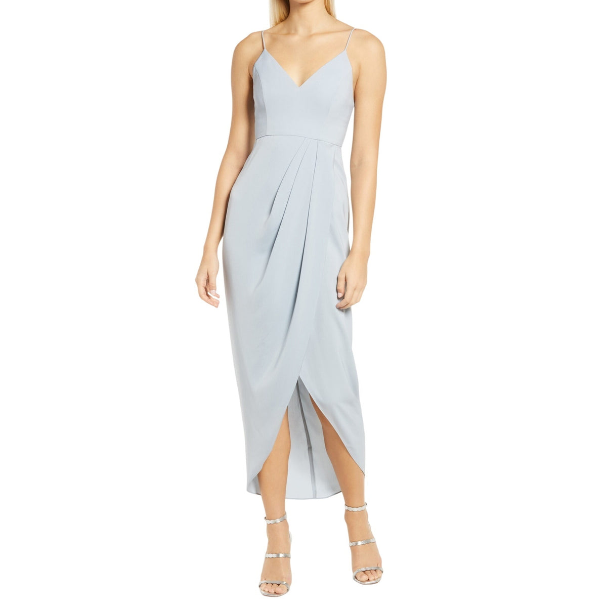 Shona Joy Draped Powder Blue Tulip Hem Maxi Dress Size 8 NWT