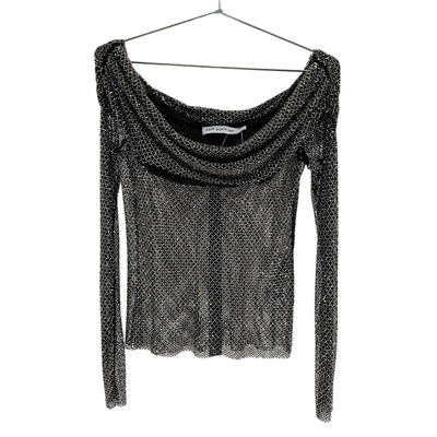 Self-Portrait Embellished Black Off Shoulder Fishnet Top Size 12