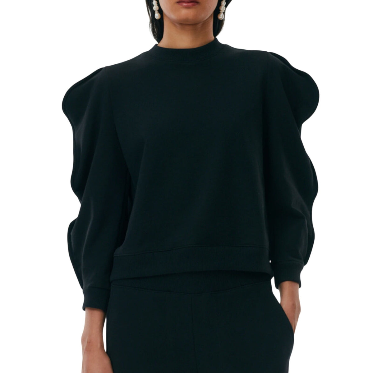 Tibi Scalloped Black Scallop Sweatshirt Size XS