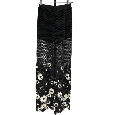Maje Open Knit Black Floral Crochet Trousers Size 34 FR