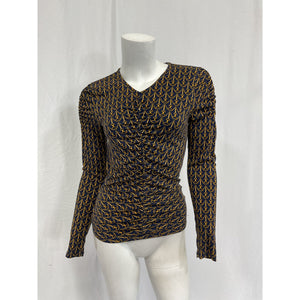 Veronica Beard 'Neeta' Blue Rayon Stirrup-Print Ruched Top Size XS