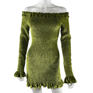 Caroline Constas Smocked Light Moss Green Megara Dress Size M