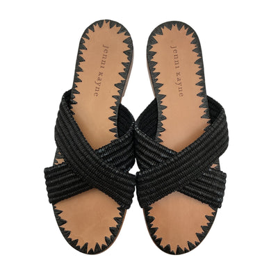 Jenni Kayne Woven Black Raffia Crossover Sandals Size 38 EU / US 8
