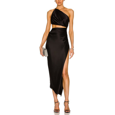 The Sei One Shoulder Black Silk Cut Out Dress Size 2
