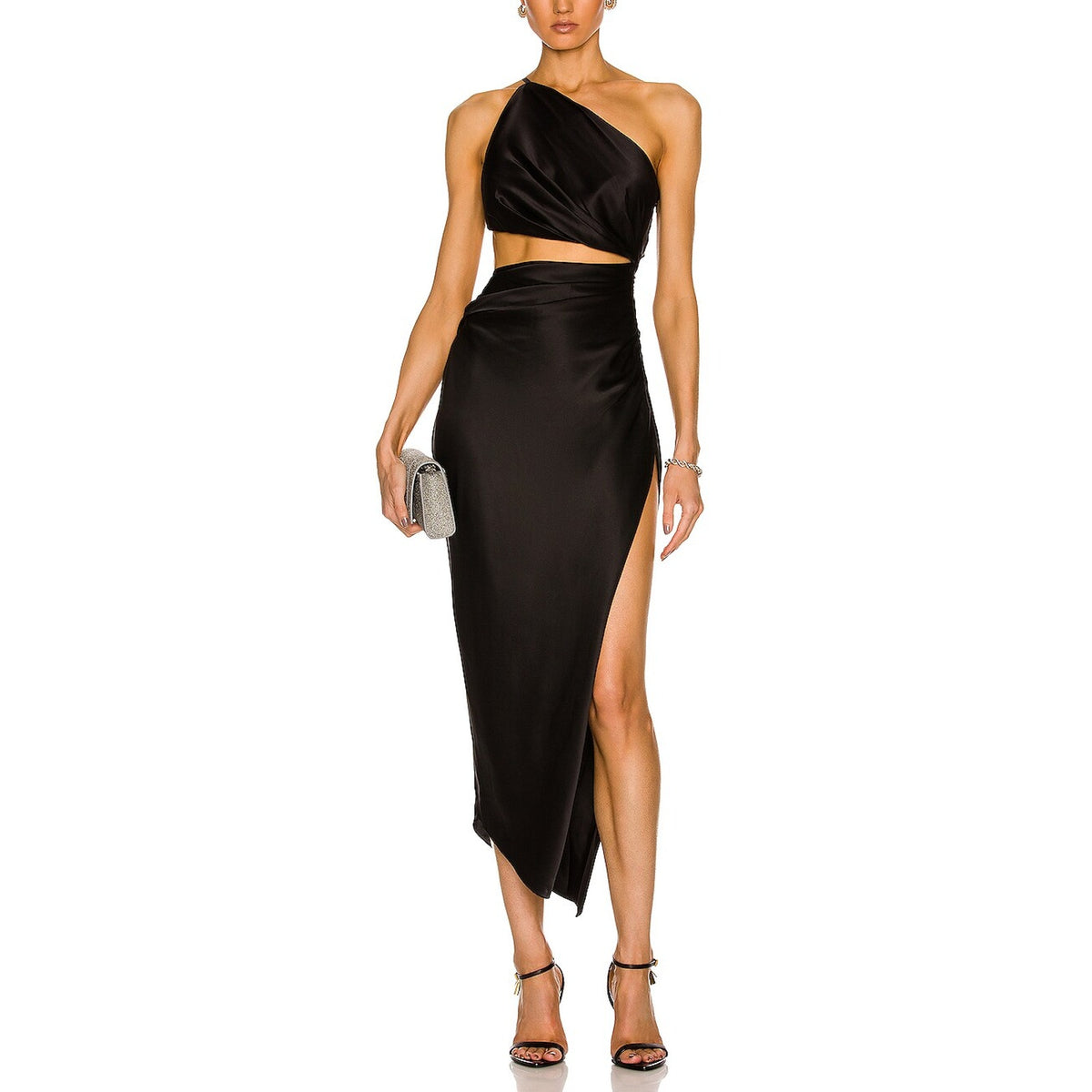 The Sei One Shoulder Black Silk Cut Out Dress Size 2