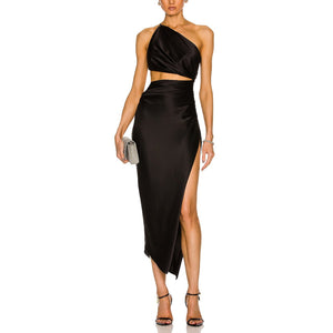 The Sei One Shoulder Black Silk Cut Out Dress Size 2