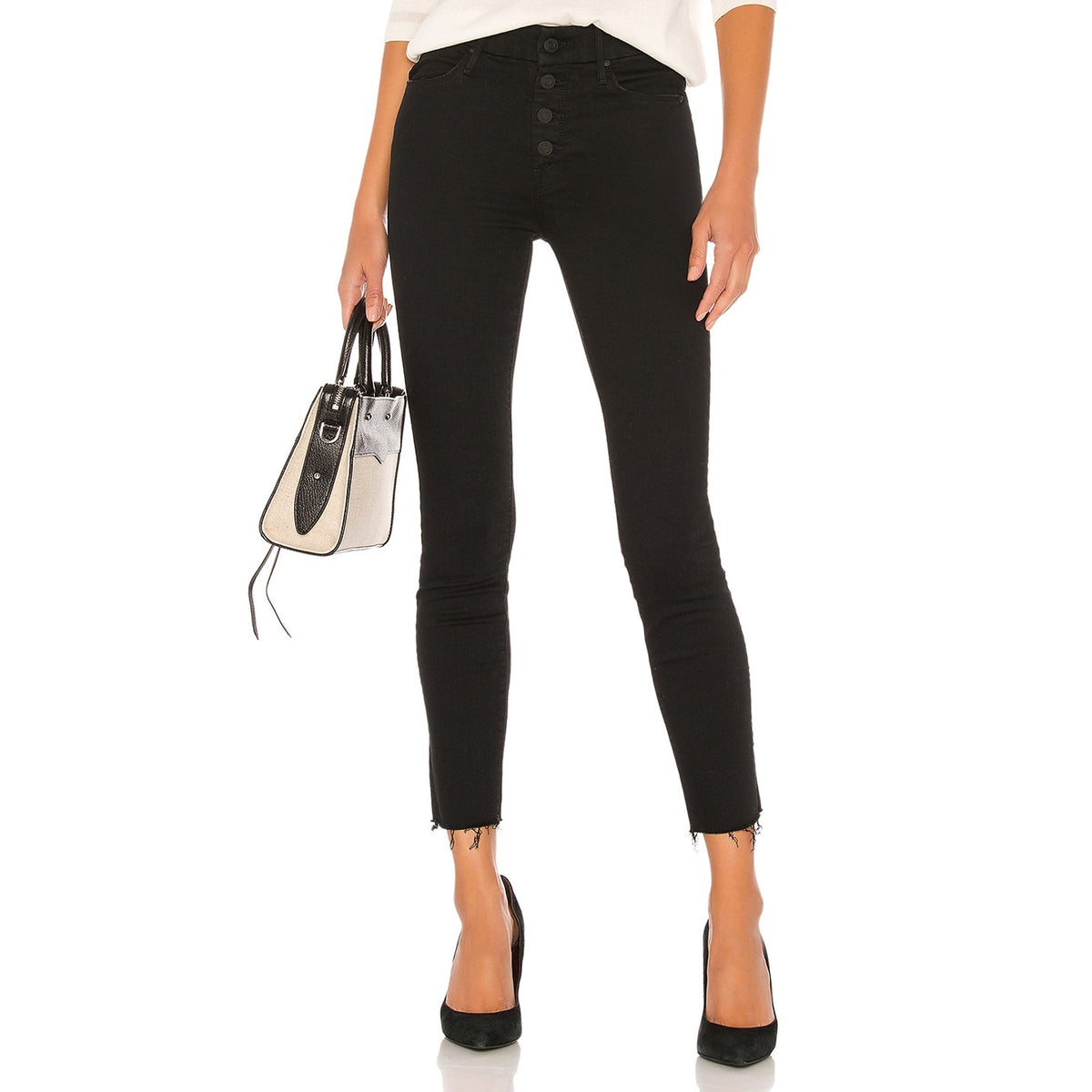 Mother High Rise Black Pixie Ankle Fray Denim Jeans Size 23