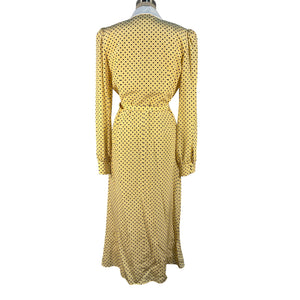 Alessandra Rich Belted Yellow Polka Dot Silk Midi Dress Size 46 IT / US 10