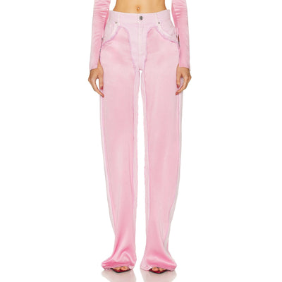 Blumarine Deconstructed Pink Wide Leg Denim Jeans Size 40 IT / US 4 NWT