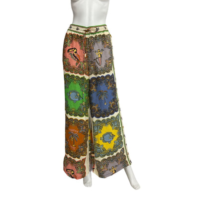Alemais Patchwork-Printed Wide-Leg Linen Multi Trippy Troppo Pants Size 8 Uk (4 Us)