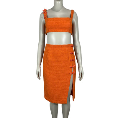 Sau Lee Textured Orange Aubrey Skirt Set Size 6