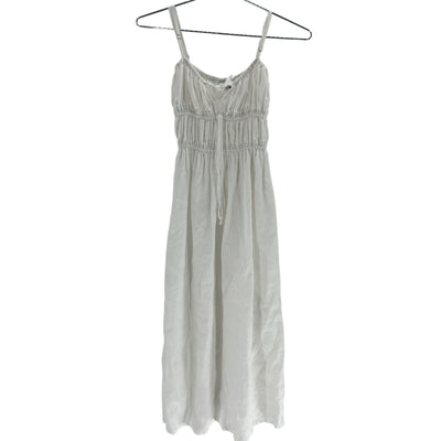 Faithfull The Brand Shirred Linen Midi White Francesca Dress Size M