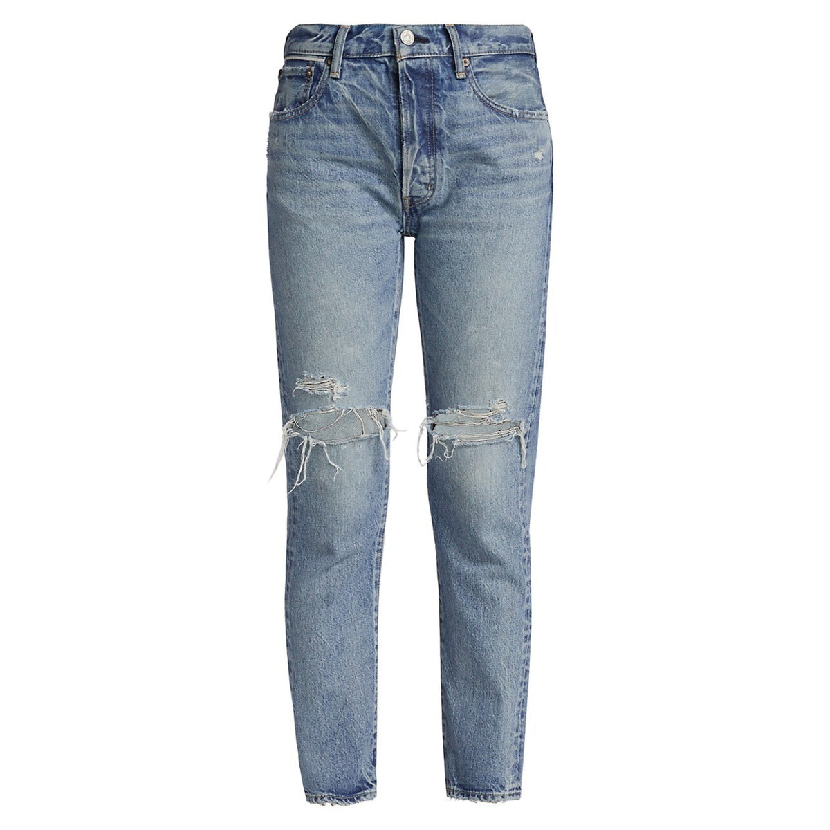 Moussy 'Humphreys' Blue Cotton High-Rise Distressed Tapered Jeans Size 27