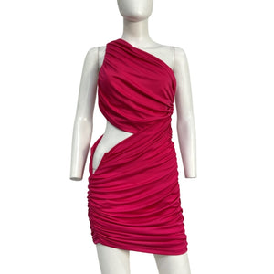 Michael Costello Ruched Magenta Ulla Mini Dress Size S
