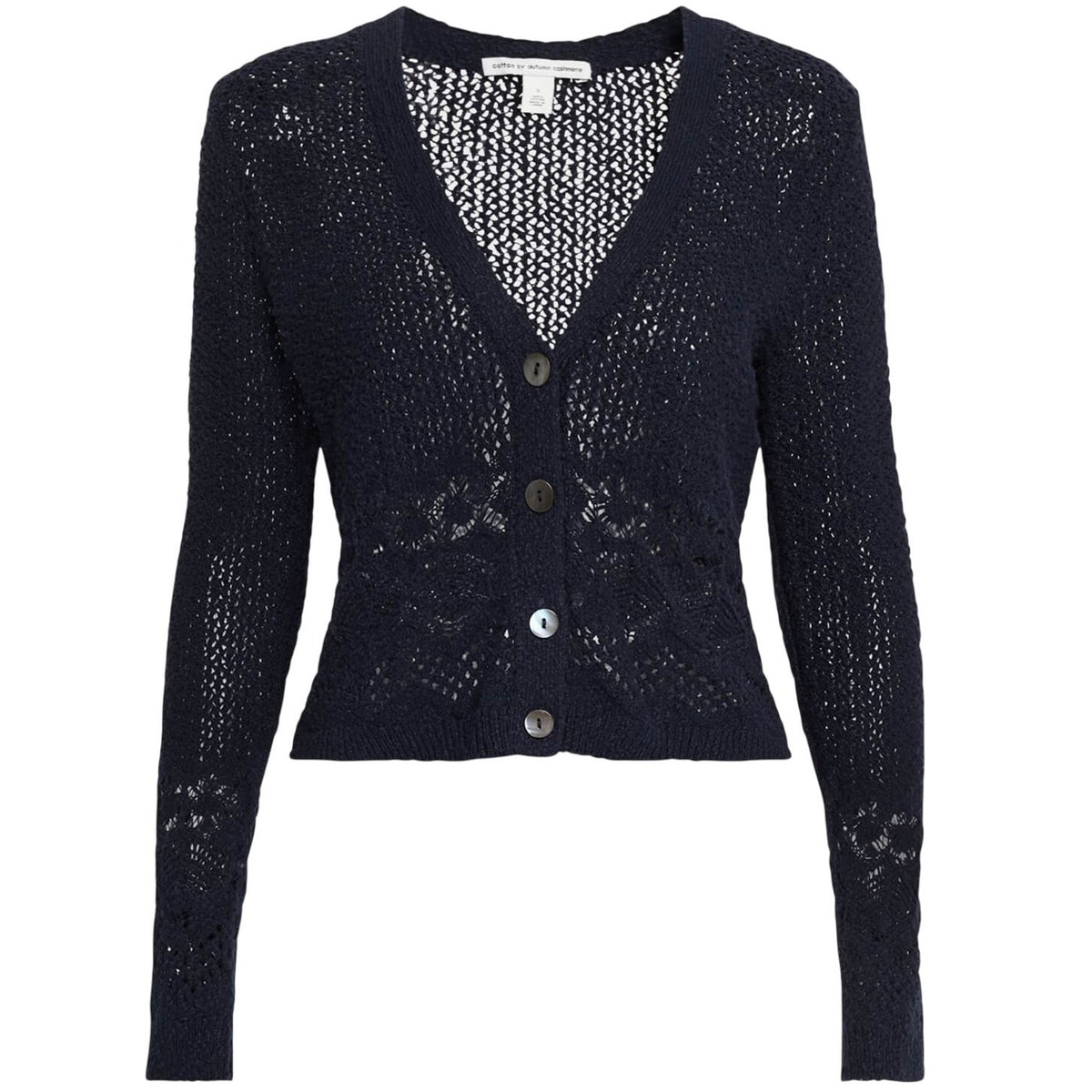 Autumn Cashmere Textured Navy Pointelle-Knit Cardigan Size S NWT