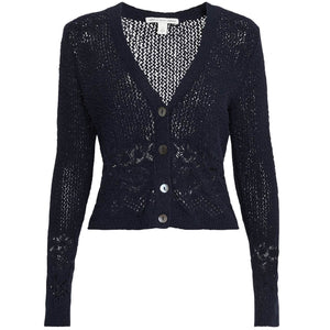 Autumn Cashmere Textured Navy Pointelle-Knit Cardigan Size S NWT