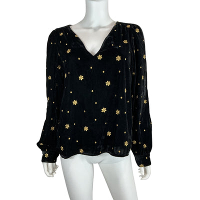 Sézane Embroidered Black Galeo Blouse Size 38