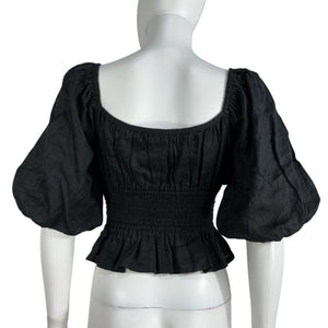 Faithfull The Brand Smocked Black Kinsley Top Size 6