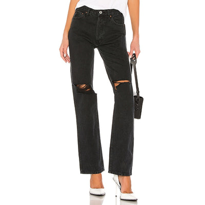Re/Done Distressed Black Originals High Rise Loose Denim Jeans Size 23