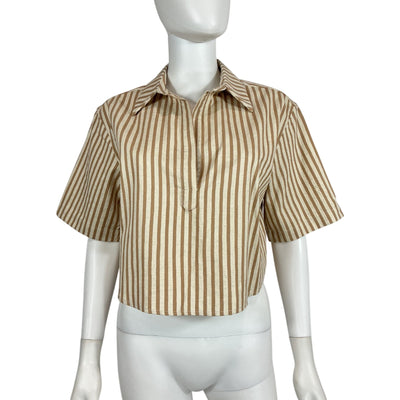 Sprwmn Cropped Oversized Beige Henley Shirt Size XS